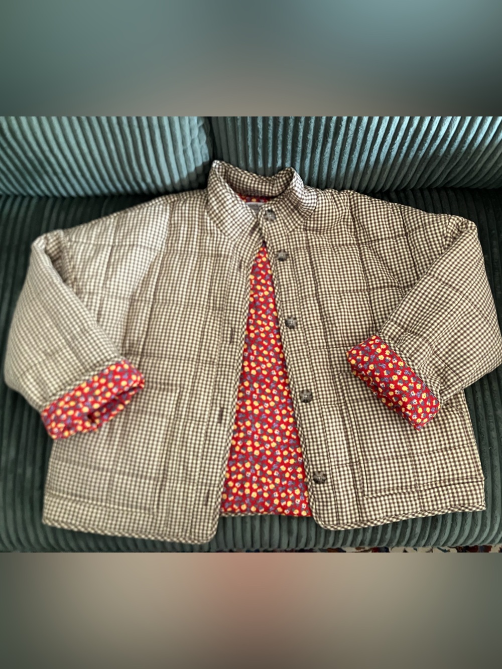 Toad&Co Black-and-White Gingham Button-Down with Red Floral Lining